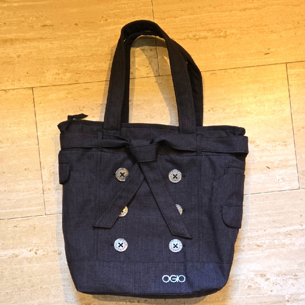 OGIO Hampton's Charcoal Black/Gray Padded Button & Bow Accent Tote Bag